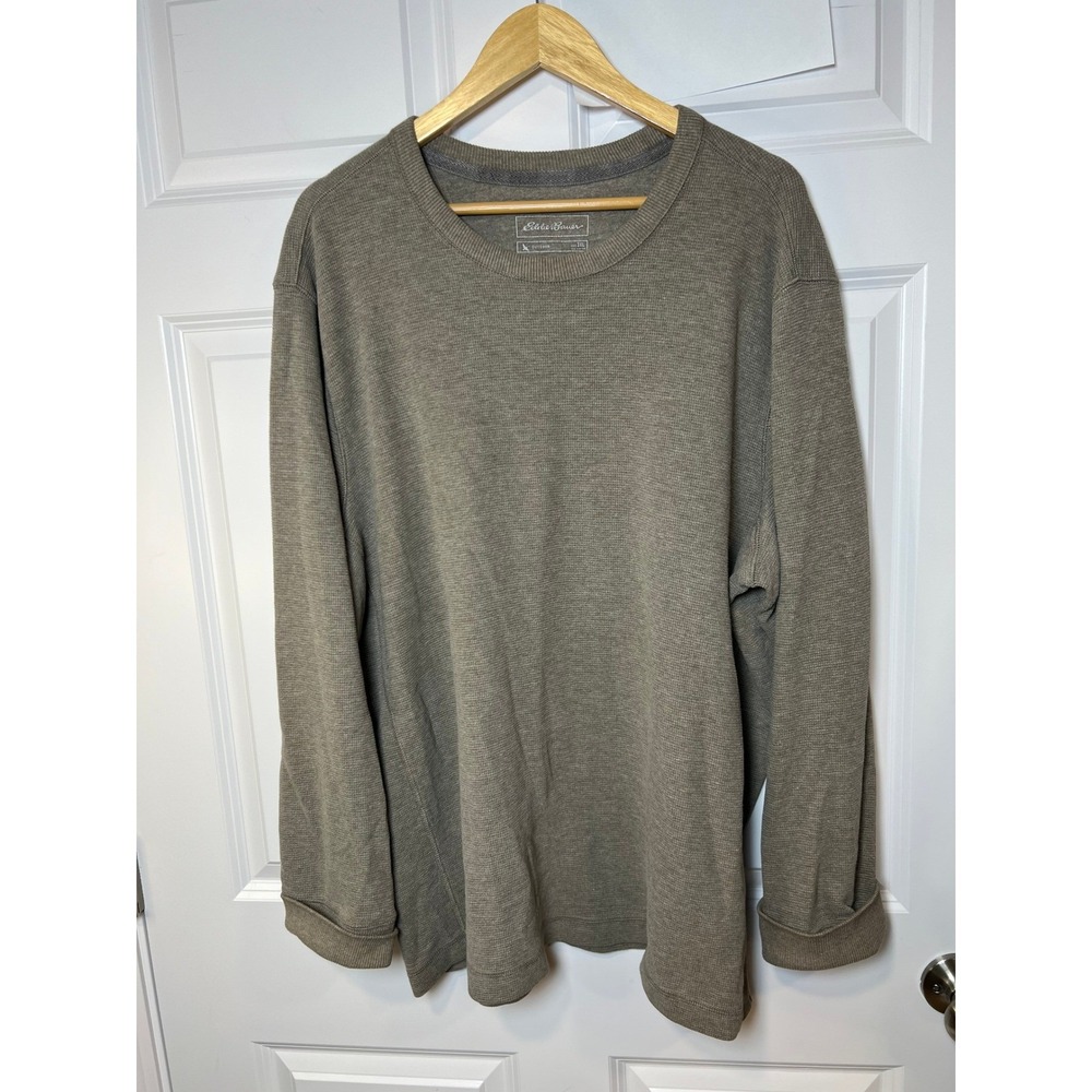 Eddie Bauer Waffle Thermal 3XL Taupe Greige Oversized Slouchy Grunge Baggy Crew - Picture 2 of 13